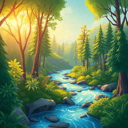 forest and river flows